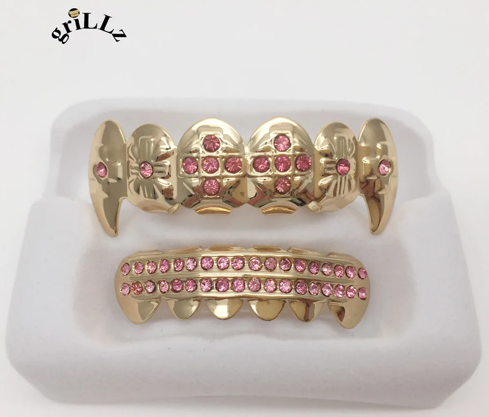 GRILLZ бренд Медь Материал вампира хип хоп ЗУБЫ верхней и нижней гриль набор|set