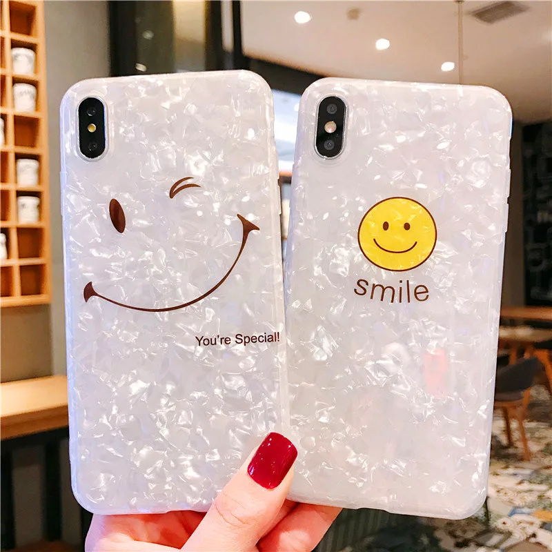 Shell grain super cute Cartoon smiling face IMD soft shell white phone Case For Apple iphone 6 6s 7 8 Plus X XS XR MAX case |
