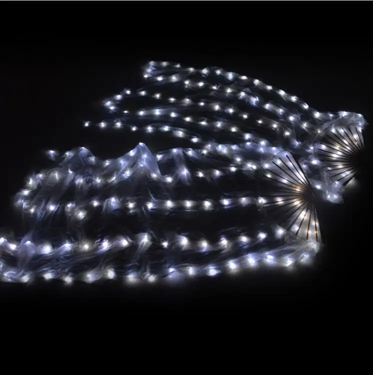 

New arrivals LED Light belly dance fan veil 1 pair 100% silk Belly Dance Costume Accessories Belly Dance Fan veil