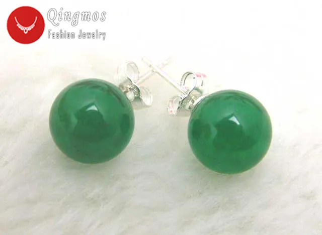 Серьги женские из серебра натуральные нефриты пробы круглые 10 мм Earring-ear129 |