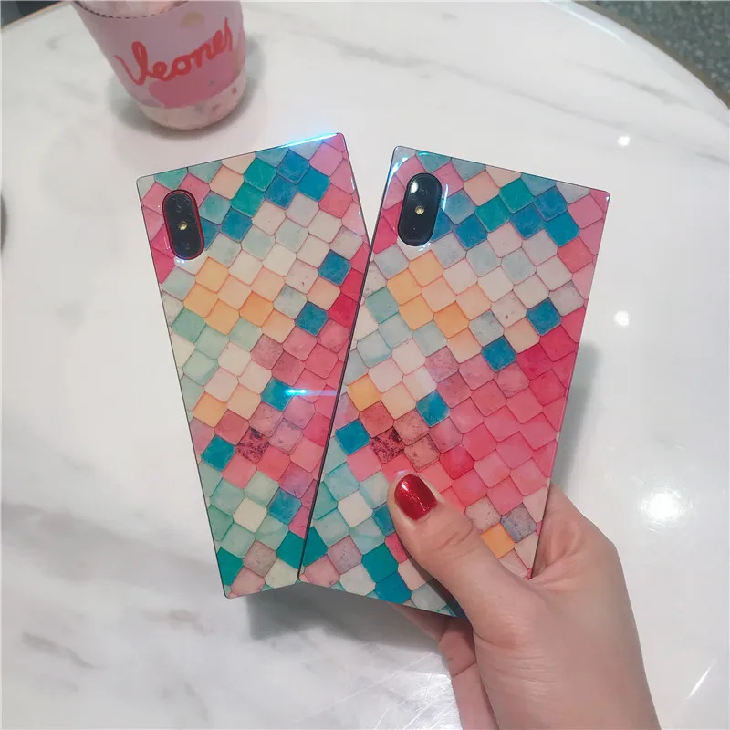 DISCASE квадратный Модный мягкий чехол для iphone 6 6s 7 8plus XS MAX XR X телефона мраморный Blu Ray