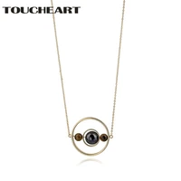 toucheart simple gold round hollow alloy galaxy map pendant display with blue gold stone long beads statement necklace sne170033