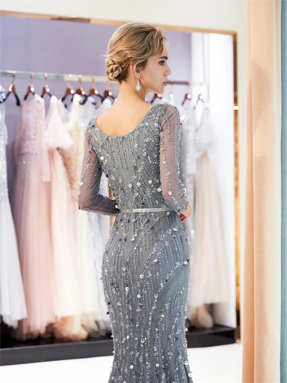 Платье с длинным рукавом Forevergracedress вечернее платье из тюля бусинами большие