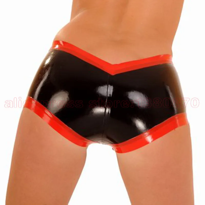 

Women Latex Underwear Black and Trim Red Sexy Latex Panties Briefs S-LPW050