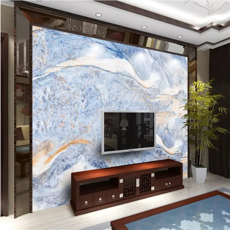 Настенные 3D-обои на заказ текстурированные обои с синим мрамором и золотым