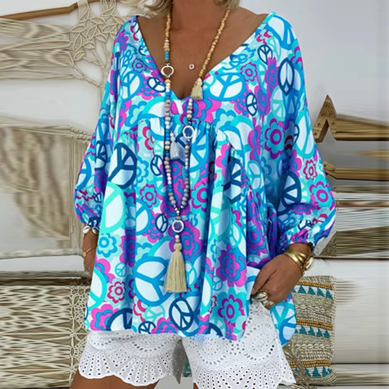 Женская блузка с цветочным принтом в стиле бохо повседневные свободные топы