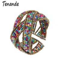 tenande vintage bohemian cross twisted cuff colorful beads open bracelets bangles for women jewelry pulseira