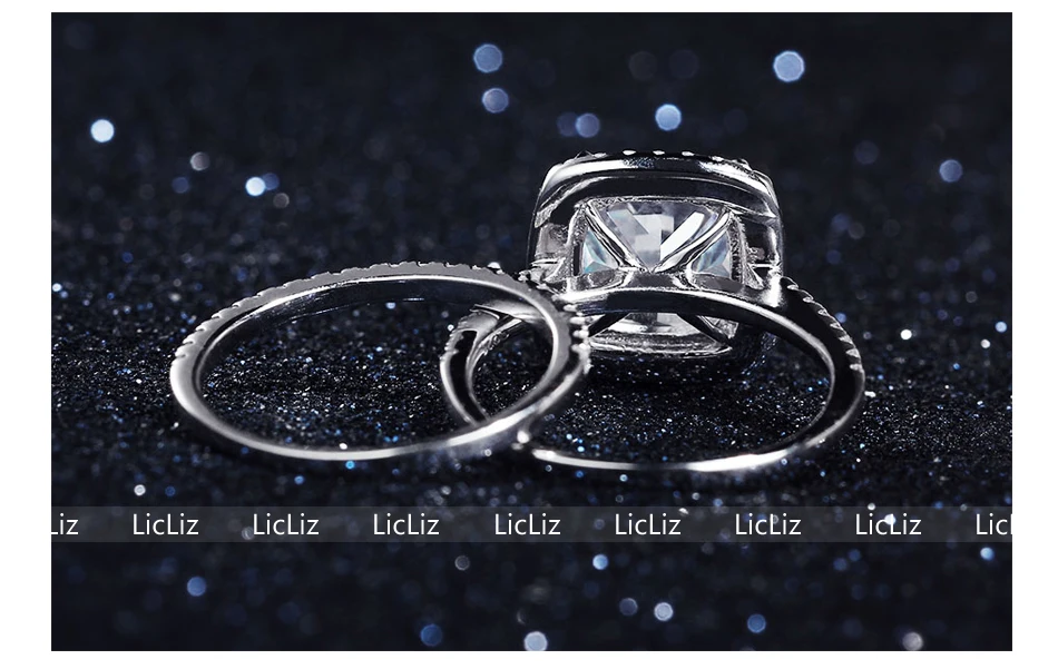 LicLiz, 925 пробы, серебряное, большое, квадратное, CZ, Halo, коктейльное кольцо, для женщин, кубический цирконий, обручальное кольцо, наборы, кольцо вечности LR0497