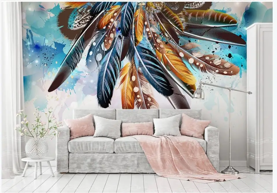 Custom wallpaper 3d wall murals Stylish color feather art retro sofa tv background papers home decoration | Обустройство дома