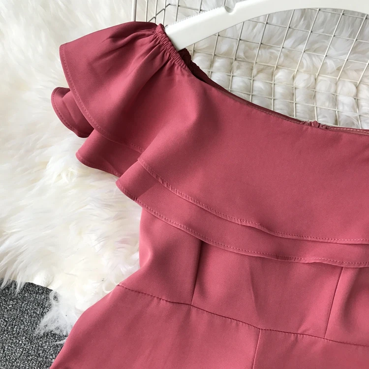 ALPHALMODA Тип высокой талией узкие гофрированные комбинезоны Высокая талия широкие брюки с широкими штанинами модные однотонные женские костюмы