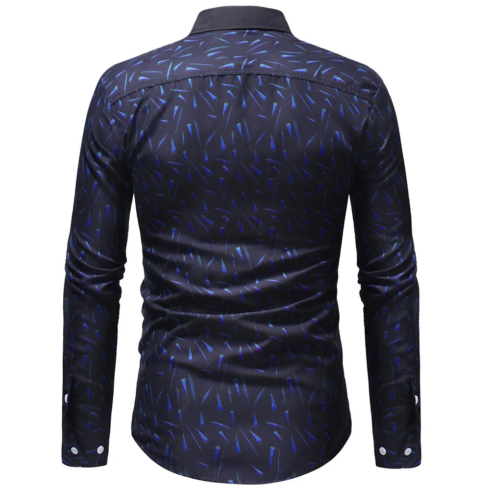 Мужская рубашка с длинным рукавом Классическая Облегающая геометрическим