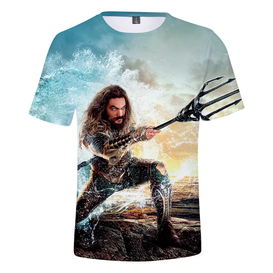 Aquaman серия Повседневная свободная Мужская футболка большого размера летняя с