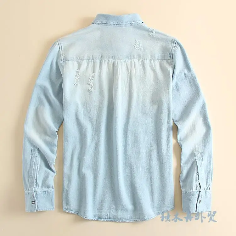 Джинсовая рубашка мужская с длинным рукавом модная облегающая однобортная блуза