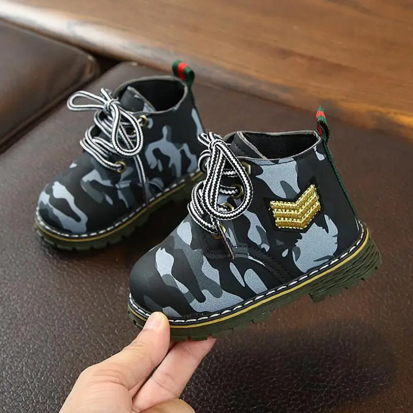 Детские ботинки для мальчиков зимние водонепроницаемые камуфляжные Теплые