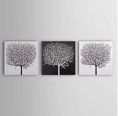

3 pcs Hand Painted Canvas Painting-Black White Trees- Floral Oil Painting Wall Art-Modern Canvas Art Wall Decor