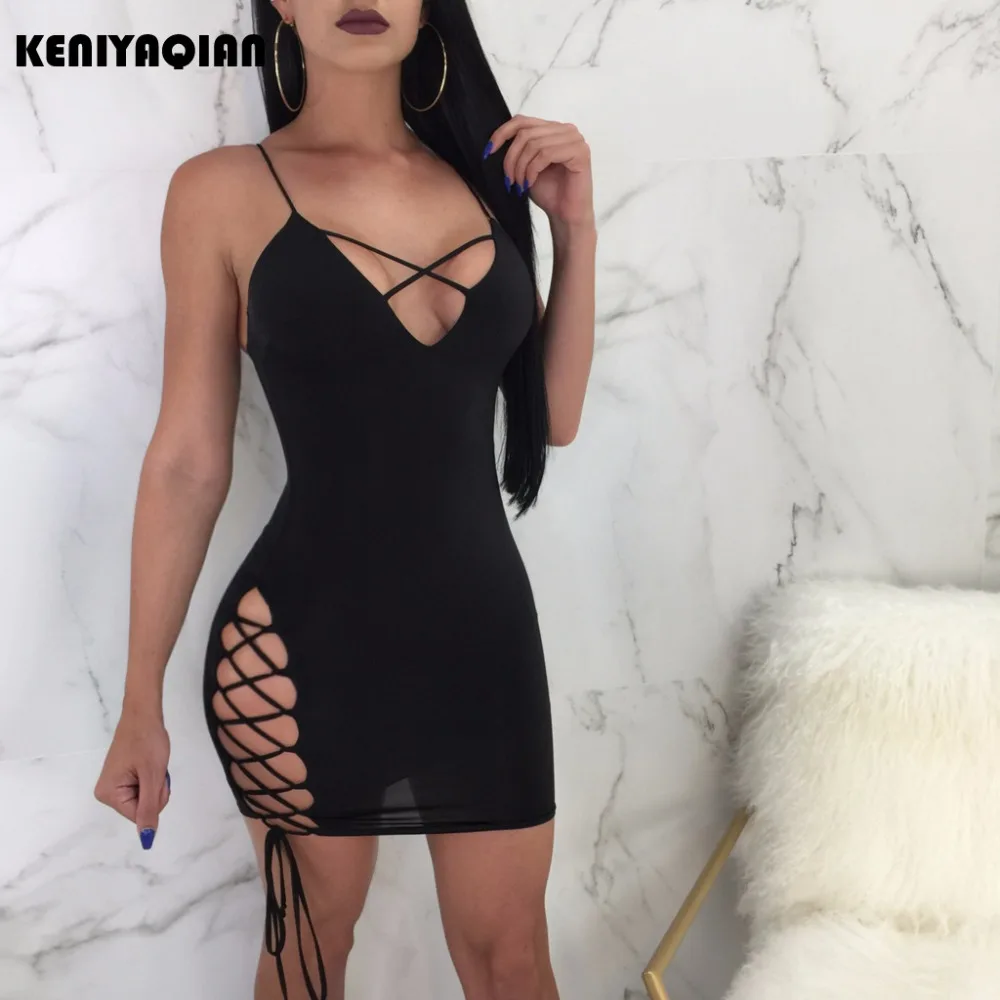 KENIYAQIAN Для женщин пикантные Клубные повязки Глубокий V платья однотонной бейкой