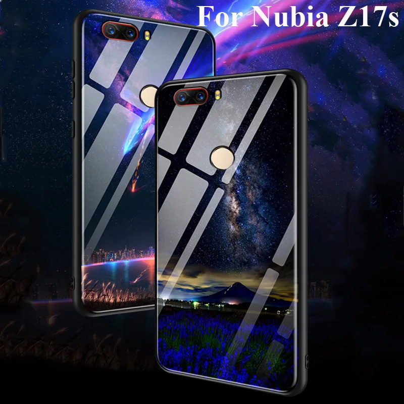 

Чехол для Nubia Z17s z17 s, роскошный чехол из закаленного стекла + мягкая задняя крышка с краями 5,73 '', стеклянный чехол NX595J, чехол для телефона