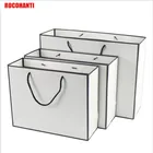 50X печать логотипа на заказ, черная рамка, белый бумажный пакет для покупок с веревкой для одежды, в подарок