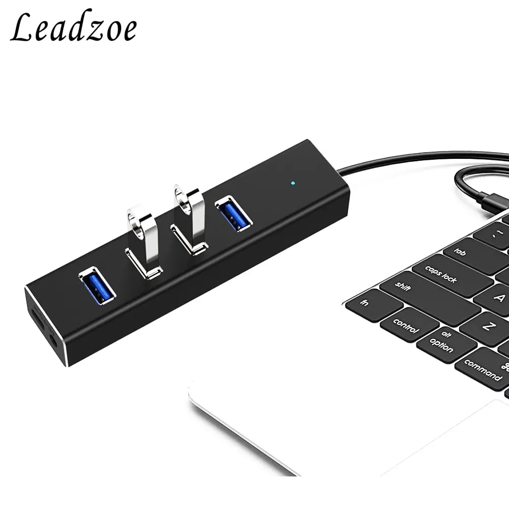 USB C Hub Leadzoe алюминиевый 4 портовый концентратор Type w/Встроенный кабель и