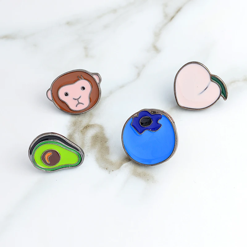 Мультяшная обезьяна персик черника авокадо булавки жесткий эмалированный