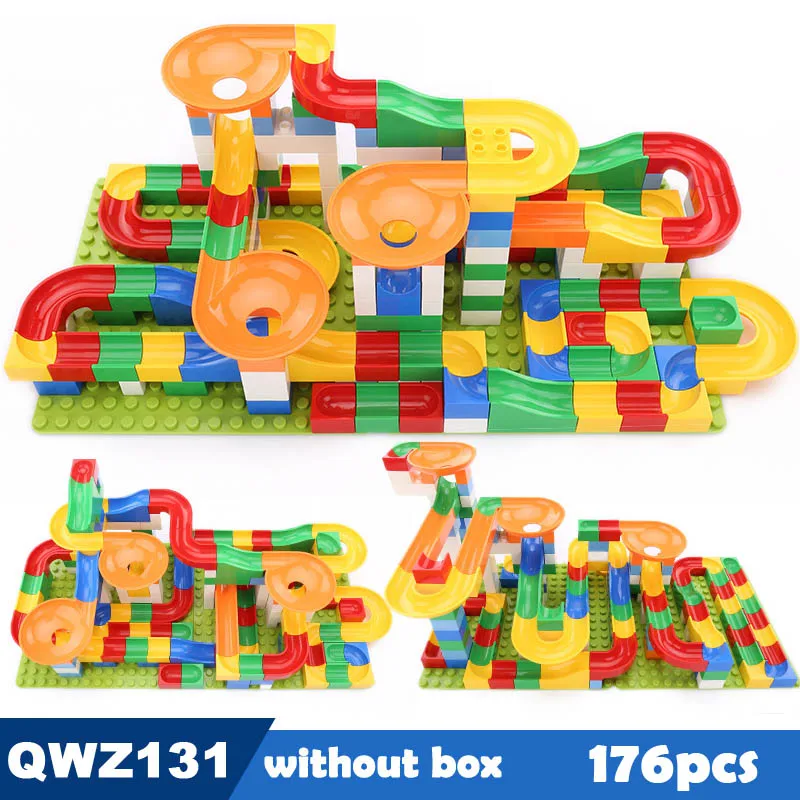 176pcs QWZ 54-248 шт мраморный гоночный лабиринт, Шариковая дорожка строительные блоки пластиковые воронки слайд блоки большого размера блоки детские игрушки подарок - Цвет: 176pcs
