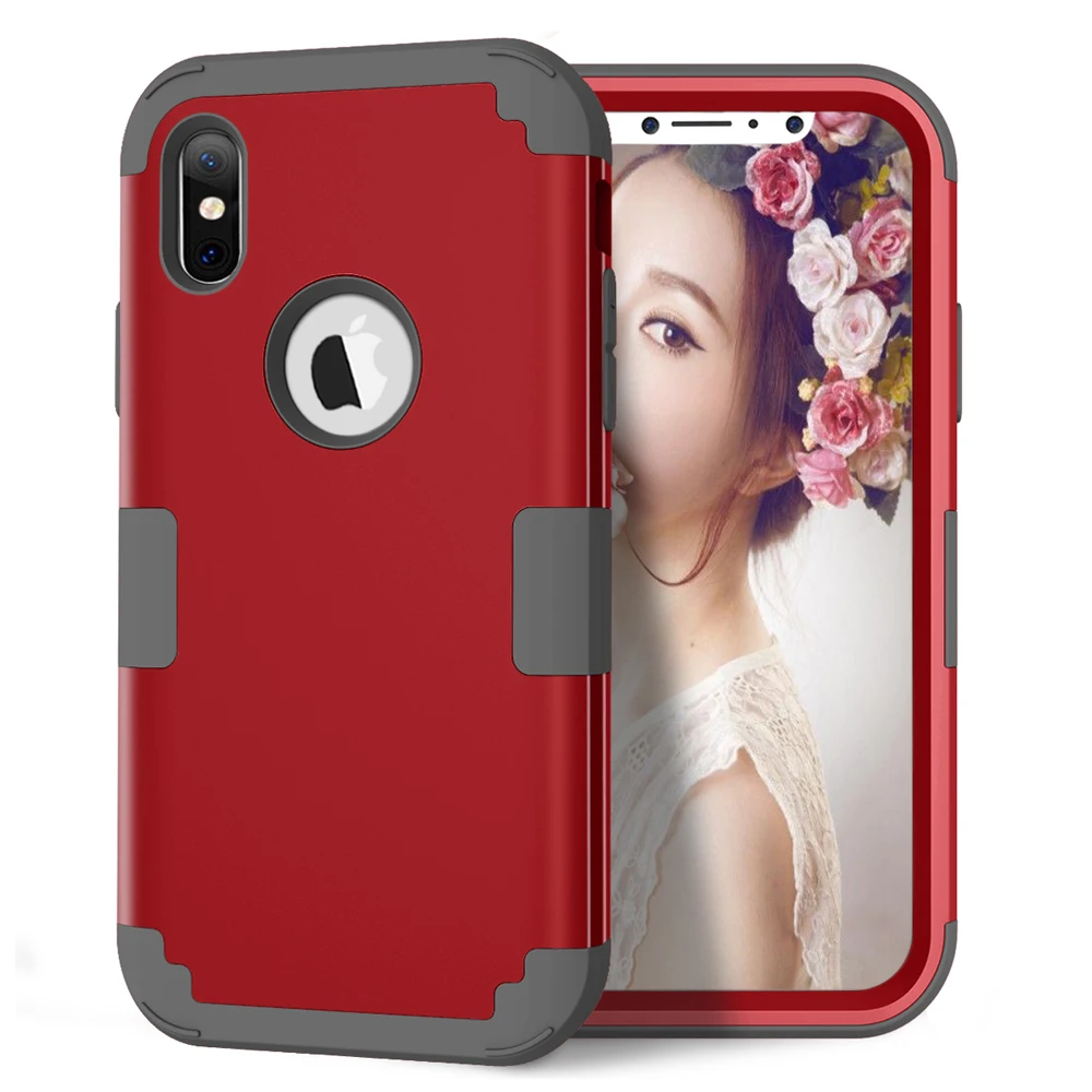 Для iPhone X XS Max XR 7/8/6s Plus чехол, гибридный сверхмощный противоударный 3 в 1 силиконовый резиновый Жесткий PC передний и задний защитный - Цвет: Red Gray