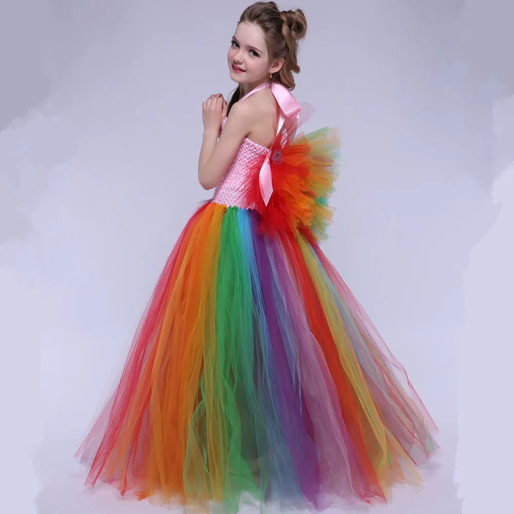 Красочное Радужное платье-пачка фатиновое платье для девочек на день рождения