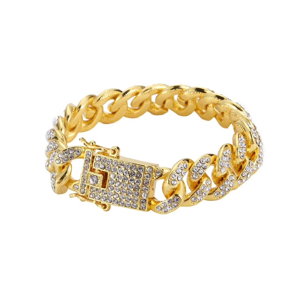 Горячая хип-хоп Iced Out Bling CZ мужской браслет Мода 18-20 см Длинные Браслеты из США кубинские мужские ювелирные изделия Хип-хоп подарки