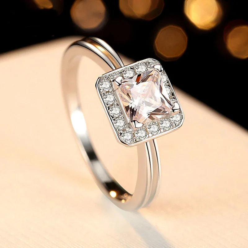 Обручальное кольцо Классическая принцесса квадратная огранка AAA CZ Твердое