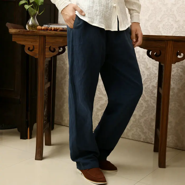 Мужские льняные брюки больших размеров повседневные свободные длинные в