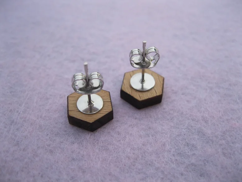 2014 модные ювелирные уникальные деревянные серьги-гвоздики с шестигранной