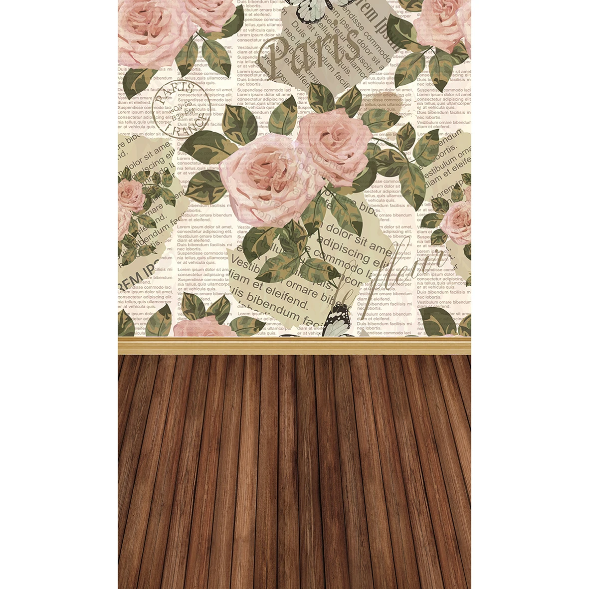 Funnytree photography backdrop pink rose old letter paris newspaper wood floor background photo studio photobooth prop | Электроника