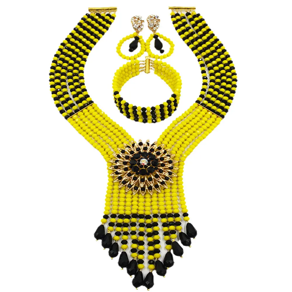 Черные и непрозрачные желтые африканские бусы ювелирный набор хрустальное