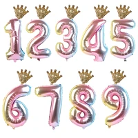 1set 30inch number foil balloons 1 2 3 4 5 6 years old kid boys girls crown happy birthday balloon baby shower decor supplies