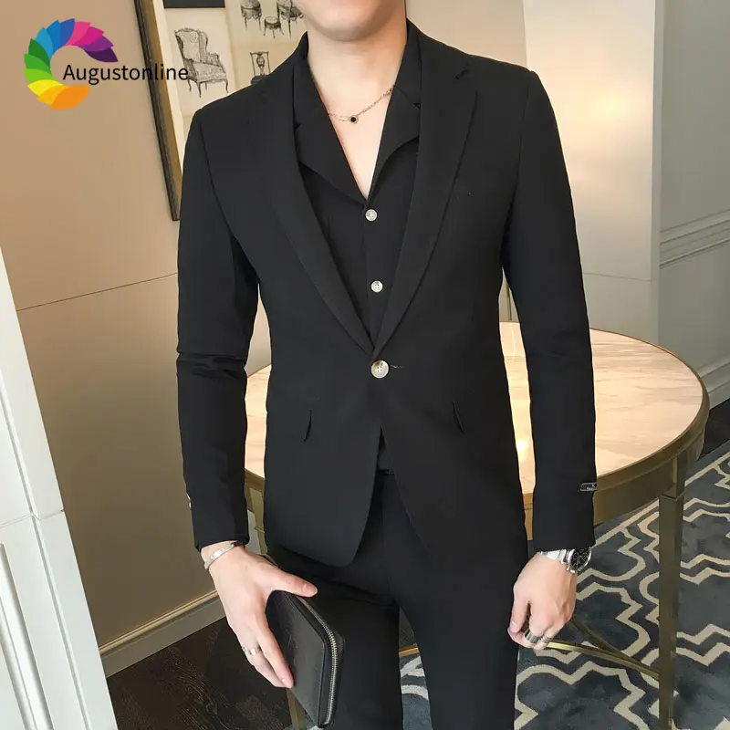 

Custom 2Piece Jacket Pants Formal Slim Fit Black Men Suits for Wedding Best Man Blazer Prom Wear Groom Tuxedo Terno