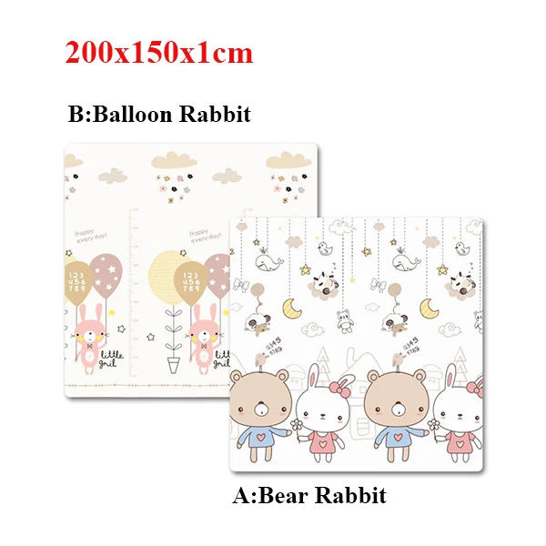 Bear Rabbit Младенческий Блестящий складной детский игровой коврик 200X180 см большой Мат мультфильм головоломка коврик для лазания ковер 1 см Толщина - Цвет: Bear Rabbit