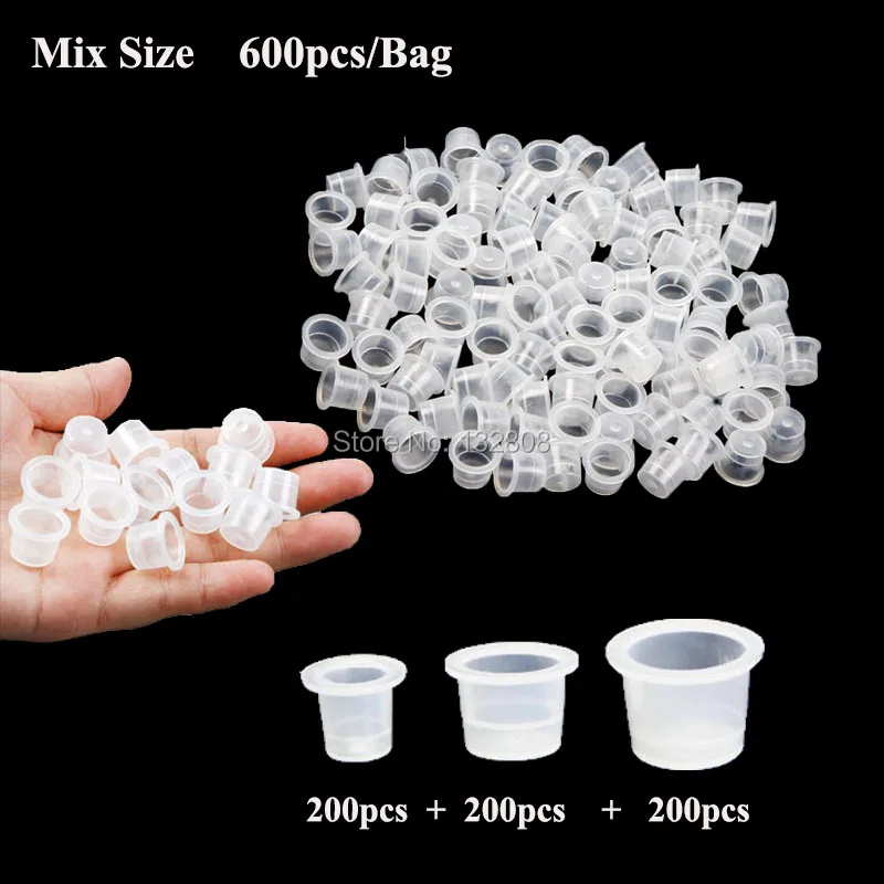 

600pcs Plastic Tattoo Ink Cup Mixed Sizes #9 Small #13 Medium #16 Large Clear Classic Ink Pigment Caps Free Shipping