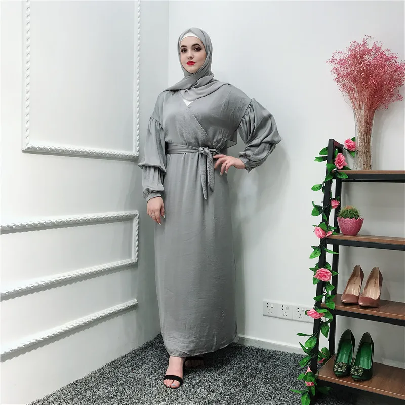 Мусульманское платье большого размера с пышными рукавами Турецкая мусульманская одежда для женщин абайя элегантное свободное арабское пл...