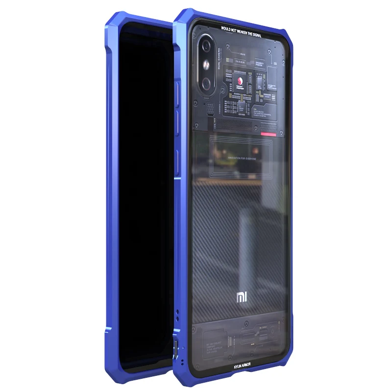 Blue Для Xiaomi mi 8 чехол Роскошный Жесткий металлический алюминиевый сплав прозрачное стекло Броня противоударный чехол для телефона mi 8 Explorer чехол - Цвет: Blue
