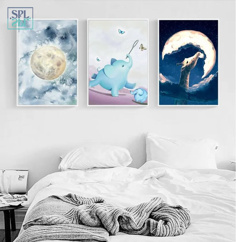 

SPLSPL Watercolor Cartoon Animal Decorative Painting Wall Art Poster and Prints Picture for Living Room Without Frame