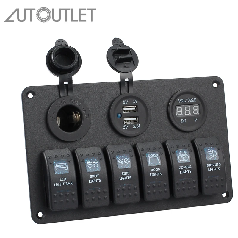 AUTOUTLET 12 В 24 в 6 банд LED клавишный переключатель панель автоматические выключатели