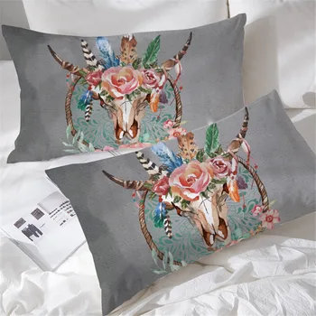 BlessLiving Cow Skull Pillow Cases Shams Dreamcatcher Decorative Pillocase Boho Rose Sleeping Pillow Cover Gothic White Bedding 2