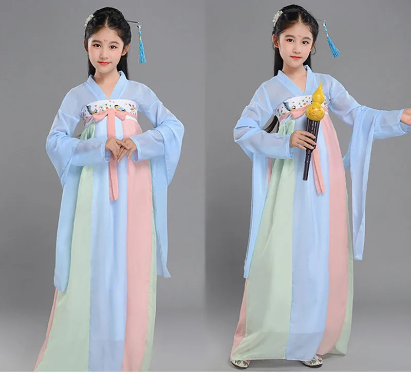 Chinese Vintage Dress for Kids Costume Light Blue Green Lavender Pink Tulle Girls Gowns Child's Ceremony | Детская одежда и
