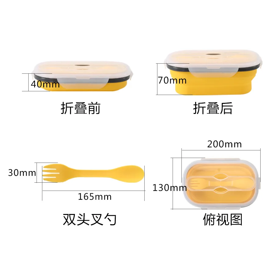 

Food Grade Silicone Lunch Box Portable Bowl Colorful Folding Food Container Lunch Bento Box 800ml Eco-Friendly Microwave