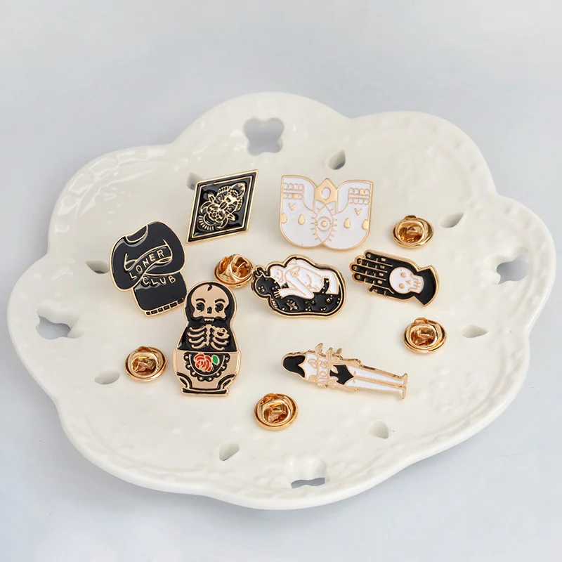 7pcs/set Skeleton doll totem girl Series Alloy Enamel Brooches Badges Hard enamel Cartoon pins Fashion Hat Backpack Accessory | Украшения и