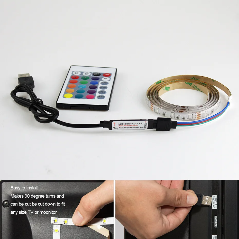 Светодиодная лента USB 3528 SMD DC5V гибкий RGB светодиодный светильник HDTV настольный