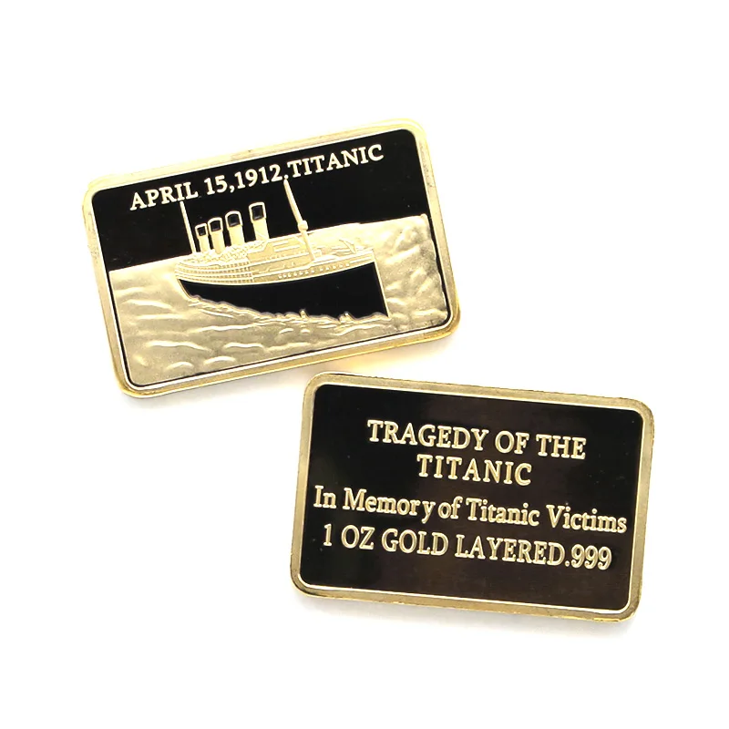 titanic bar 1 шт Тайная вечеря масонский Титаник слиток бар монеты золото посеребренный щит Биткоин Майя Трамп Месси коллекция монет - Цвет: titanic bar