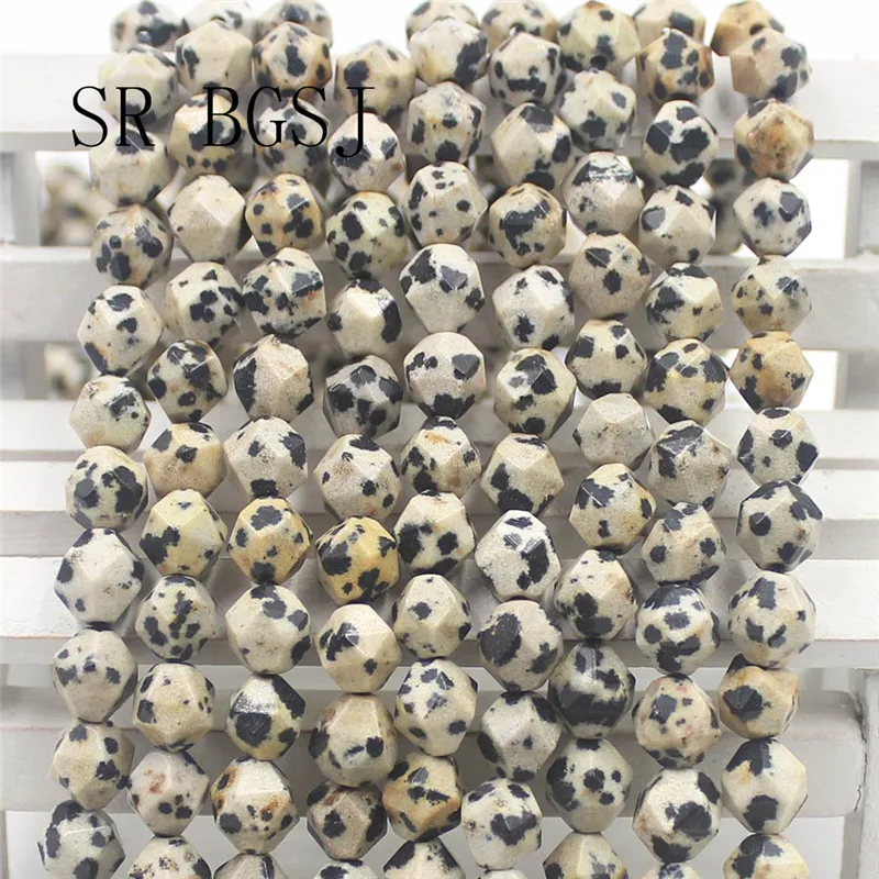 Free Shipping 8mm Faceted Round Polygonal Dalmatian Jaspers Natural Gems Stone Loose Beads Strand 15&quot | Украшения и