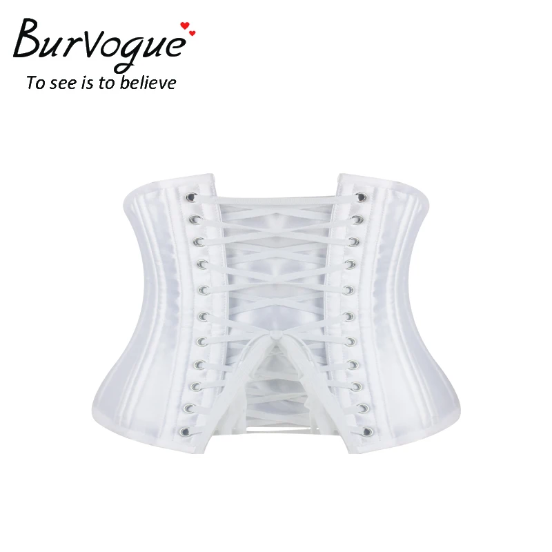 Женский атласный корсет Burvogue для тренировок, черный корсет для талии, сексуальный корсет 22 стальных костей, Короткие Корсеты под грудью