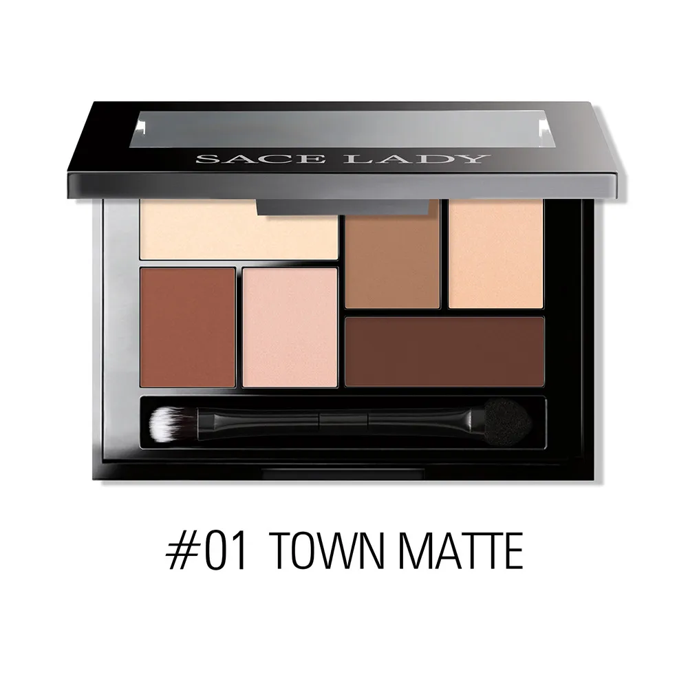 01 TOWN MATTE SACE LADY, блестящая палитра теней для век, водостойкая, макияж, пигмент, косметика, 6 цветов, мерцающие тени для век, палитра, матовая, голый макияж - Цвет: 01 TOWN MATTE